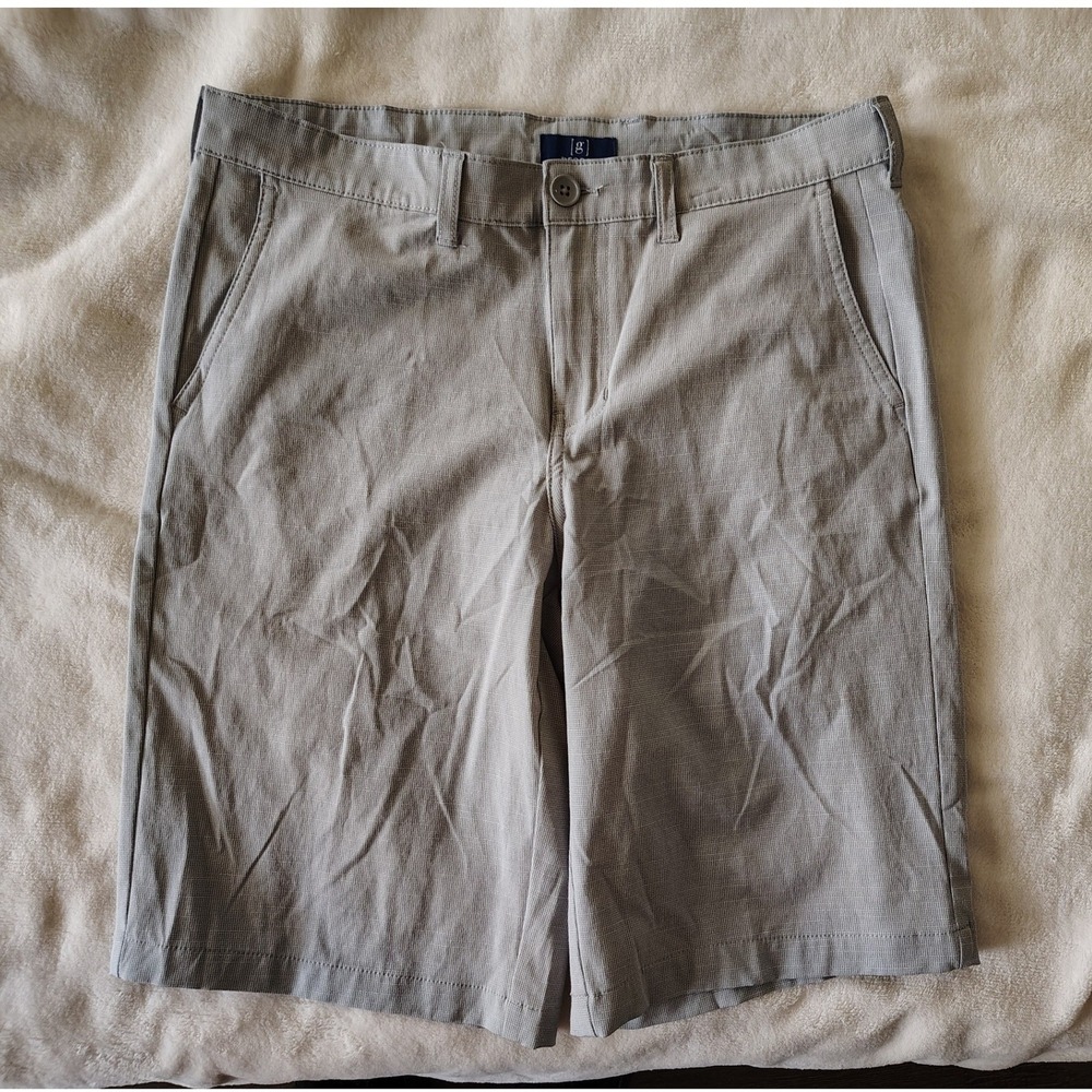 George Mens Flat Front Chino Shorts Khaki Tan Micro Check Size 30 Casual Summer